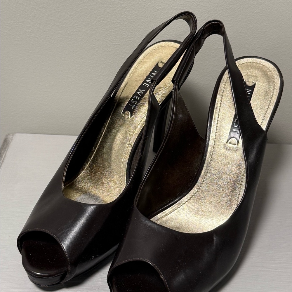 Nine West Black Peep Toe Slingback platform Heels